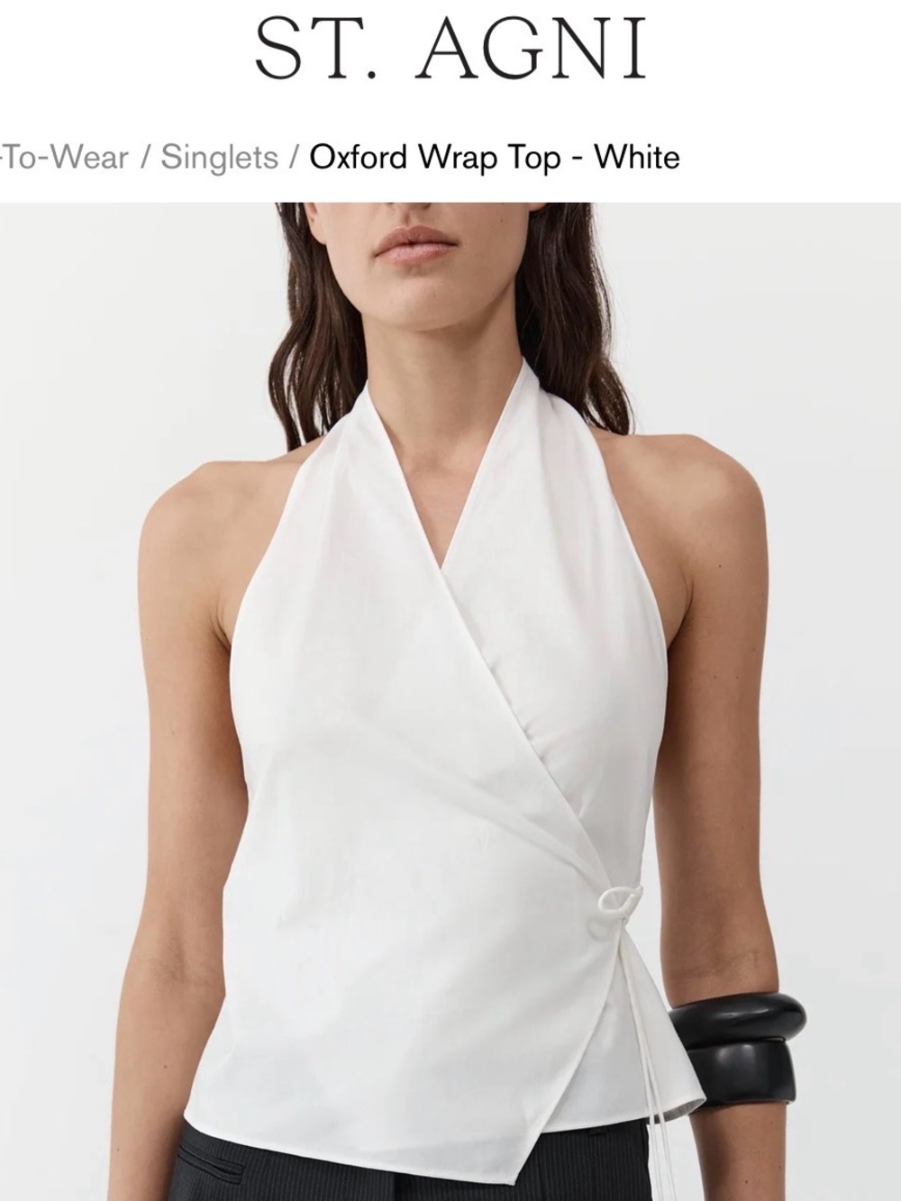 St. Agni White Oxford Wrap Halter Top with Side Tie